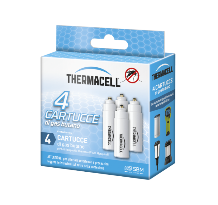 THERMACELL RICARICA BUTANO 4 CARTUCCE PER DISPOSITIVI ANTI ZANZARE HOME e PORTATILI