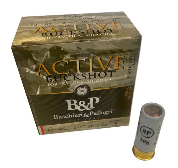 BASCHIERI&PELLAGRI B&P CARTUCCE ACTIVE BUCKSHOT CAL. 12 30grs PALLETTONE 8 *Conf. da 25pz* 