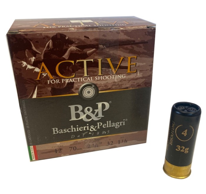 BASCHIERI&PELLAGRI B&P CARTUCCE ACTIVE SHOOTING CAL. 12 32grs PALLINO 4 *Conf. da 25pz* 