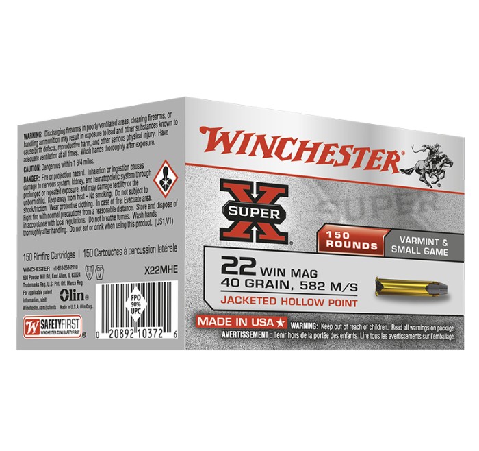 WINCHESTER CARTUCCE SUPER-X CAL 22WIN MAG JHP 40grs *Conf. da 150pz* 