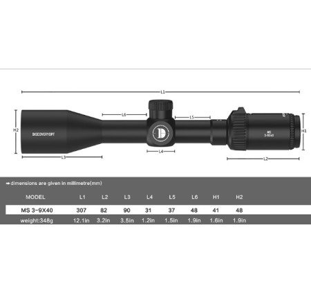 DISCOVERY OPTICS OTTICA MS 3-9x40 TUBO 1" ANELLI 11mm CANNOCCHIALE
