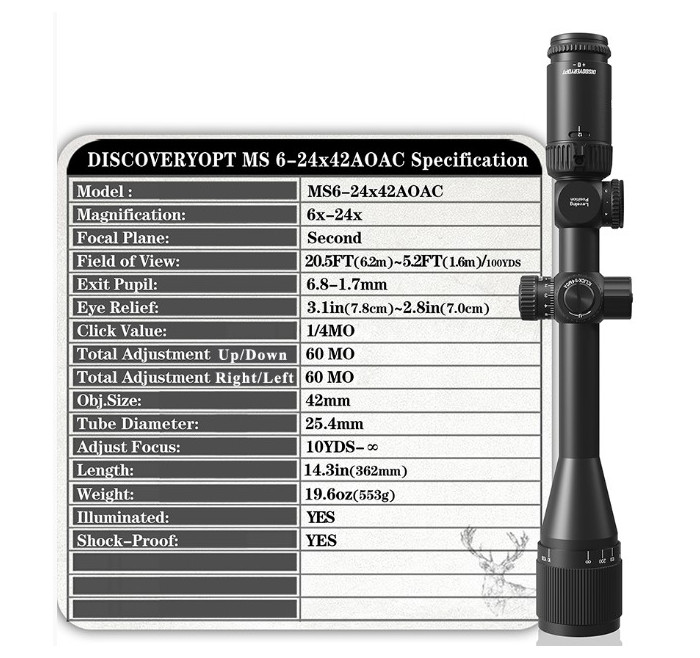 DISCOVERY OPTICS OTTICA MS 6-24x42 AO IR ANELLI 11mm CANNOCCHIALE