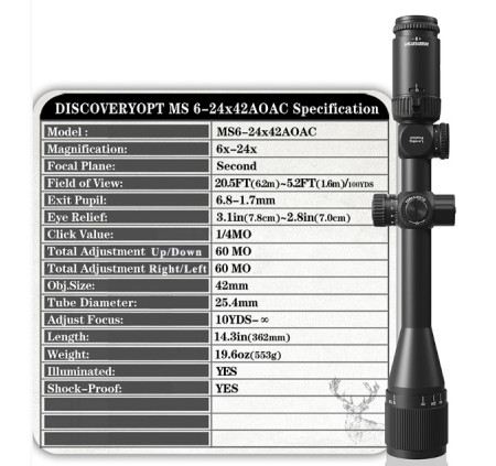 DISCOVERY OPTICS OTTICA MS 6-24x42 AO IR ANELLI 11mm CANNOCCHIALE