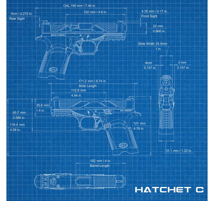 BUL PISTOLA AXE C HATCHET CAL 9x19 9 LUGER 4.02" BLACK 15C 