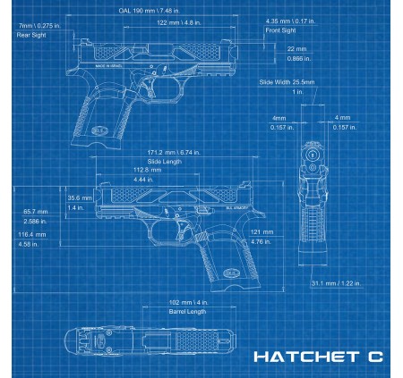 BUL PISTOLA AXE C HATCHET CAL 9x19 9 LUGER 4.02" BLACK 15C 