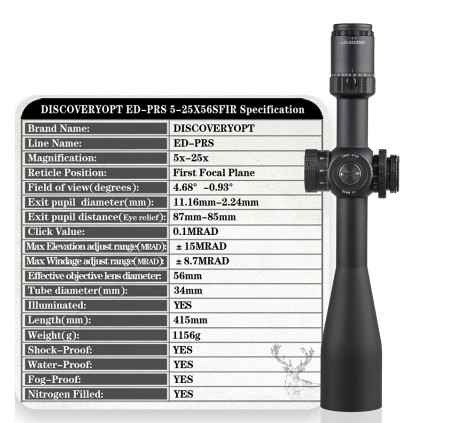 DISCOVERY OPTICS OTTICA 5-25x56 SF IR ED AO 34mm CANNOCCHIALE