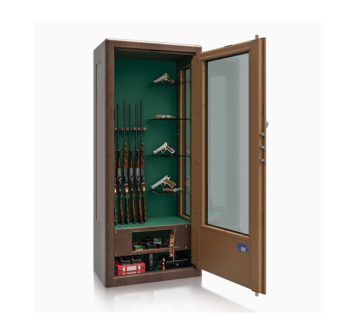 METALK ARMADIO BLINDATO ALLODOLA 7 POSTI e 4 RIPIANI IN VETRO WOOD LINE