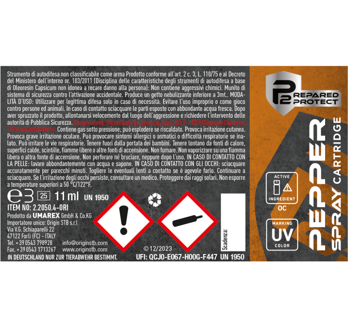 UMAREX RICARICA PER SPRAY ANTIAGGRESSIONE AL PEPERONCINO PGS PDP WALTHER 