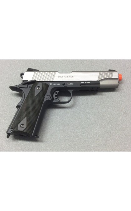 CYBERGUN PISTOLA SOFTAIR CO2 COLT 1911 RAIL GUN BICOLORE SATINATO SCARRELLANTE