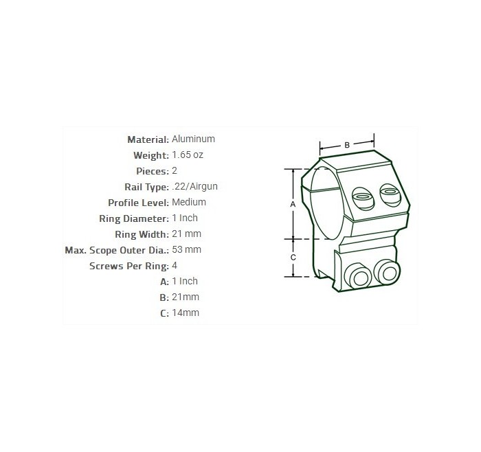 UTG ANELLI OTTICA ACCUSHOT 1" MEDI ATTACCO DIANA 11mm RGPM-25M4