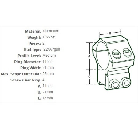 UTG ANELLI OTTICA ACCUSHOT 1" MEDI ATTACCO DIANA 11mm RGPM-25M4