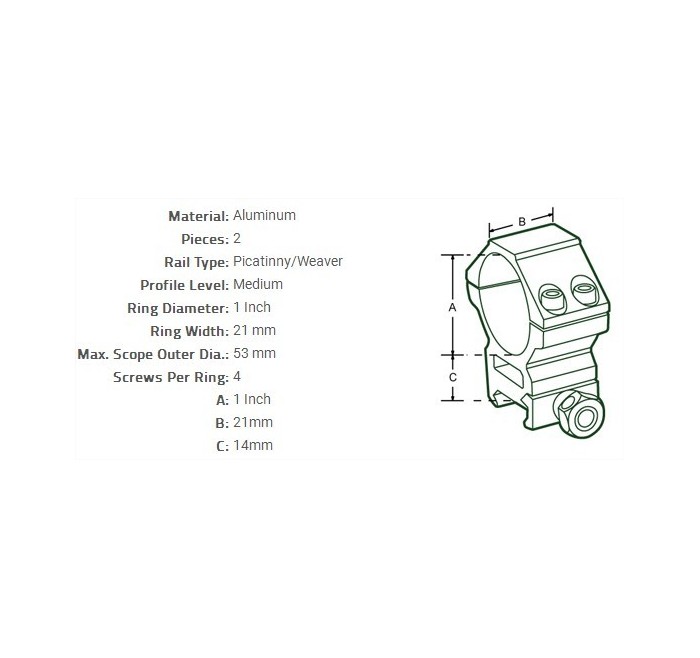 UTG ANELLI OTTICA ACCUSHOT 1" MEDI ATTACCO WEAVER RGWM-25M4