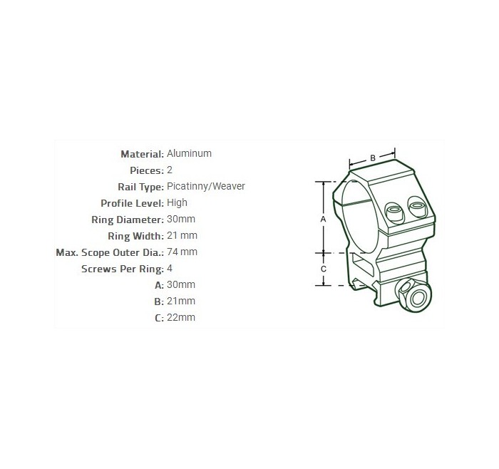 UTG ANELLI OTTICA ACCUSHOT 30mm ALTI ATTACCO WEAVER RGWM-30H4