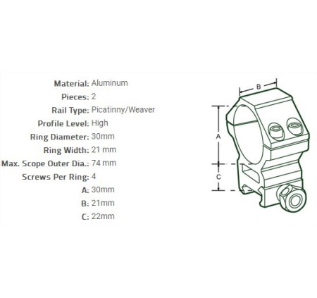 UTG ANELLI OTTICA ACCUSHOT 30mm ALTI ATTACCO WEAVER RGWM-30H4