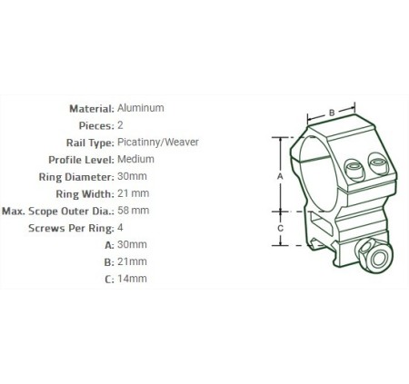 UTG ANELLI OTTICA ACCUSHOT 30mm MEDI ATTACCO WEAVER RGWM-30M4
