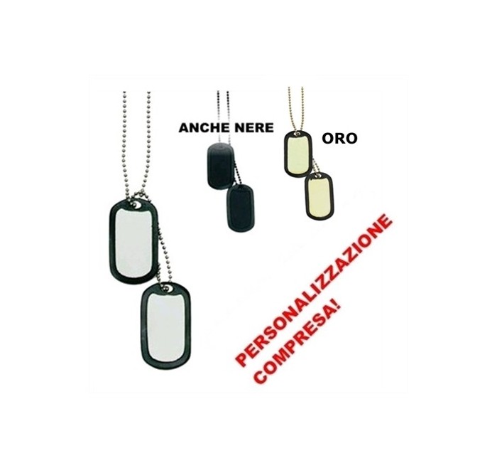 USA KIT 2 PIASTRINE PERSONALIZZATE CON PROTEZIONI IN GOMMA E CATENE