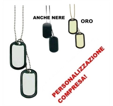 USA KIT 2 PIASTRINE PERSONALIZZATE CON PROTEZIONI IN GOMMA E CATENE