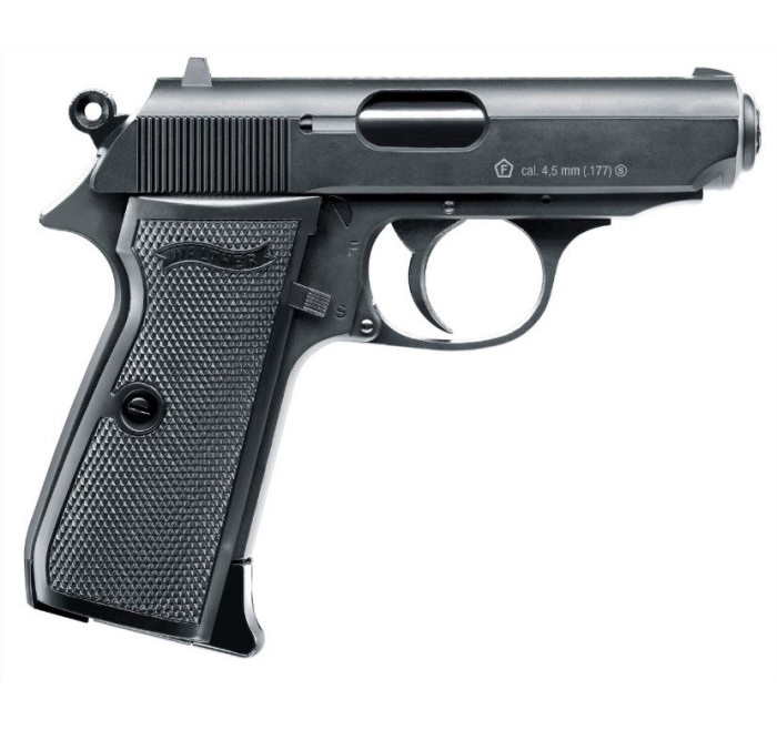 UMAREX WALTHER PISTOLA PPK/S NERA CO2 -7,5J CAL. 4,5 C.N. 86 e C.N. 275 