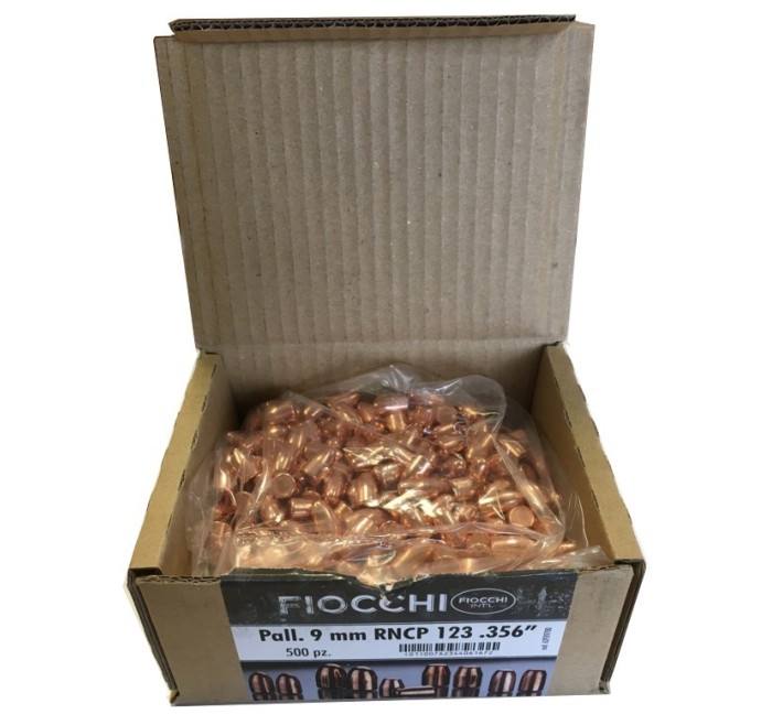 FIOCCHI PALLE Cal. 9mm RAMATE RNCP 123grs .356" *Conf. da 500pz* x 4 scatole