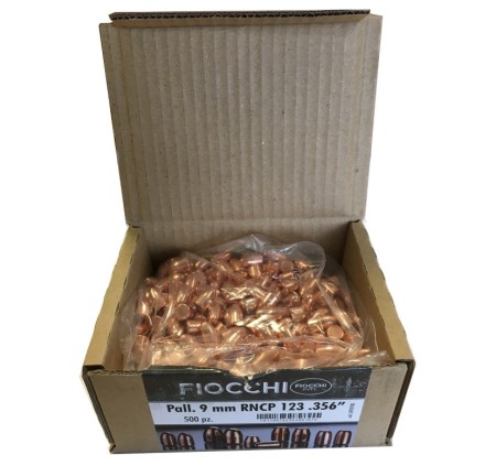 FIOCCHI PALLE Cal. 9mm RAMATE RNCP 123grs .356" *Conf. da 500pz* x 4 scatole