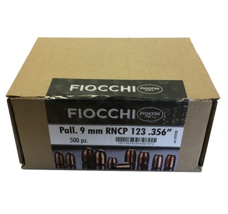 FIOCCHI PALLE Cal. 9mm RAMATE RNCP 123grs .356" *Conf. da 500pz* x 4 scatole