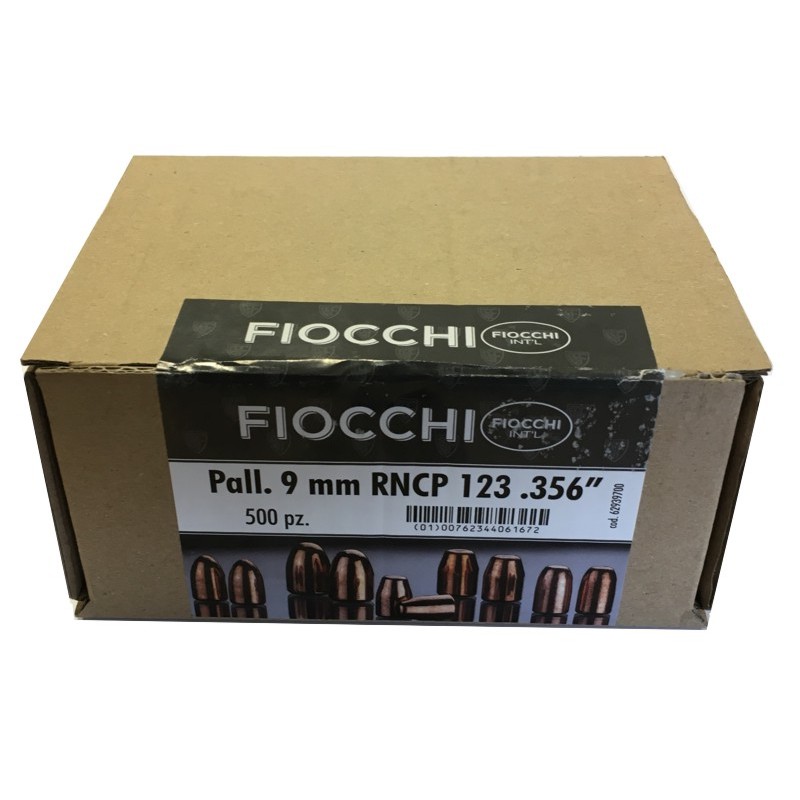 FIOCCHI PALLE Cal. 9mm RAMATE RNCP 123grs .356" *Conf. da 500pz* x 4 scatole
