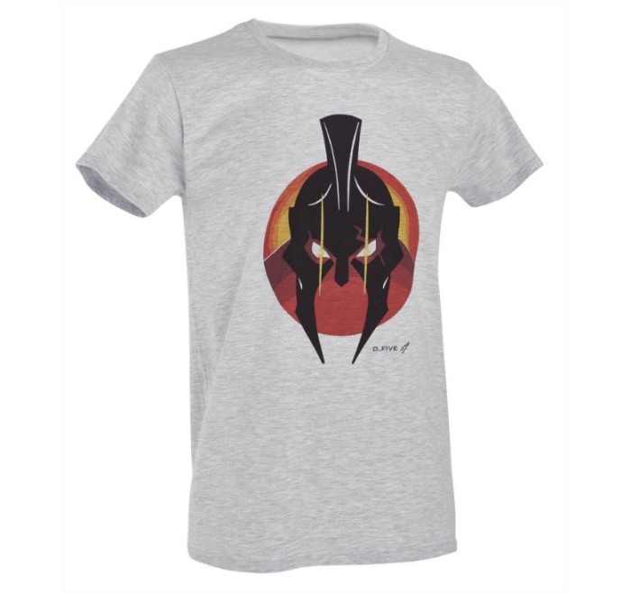 DEFCON5 T-SHIRT D.FIVE SPARTAN HELMET IMAGE HEATHER GREY