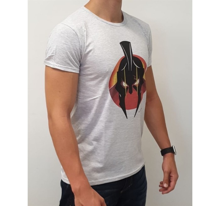 DEFCON5 T-SHIRT D.FIVE SPARTAN HELMET IMAGE HEATHER GREY