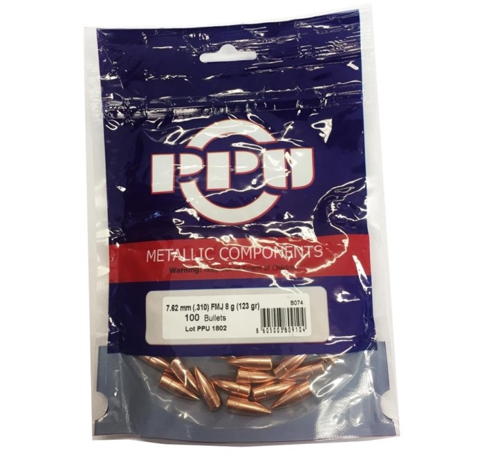 PPU PARTIZAN PALLE CAL. 7,62mm .310 FMJ 123grs *Conf. da 100pz*