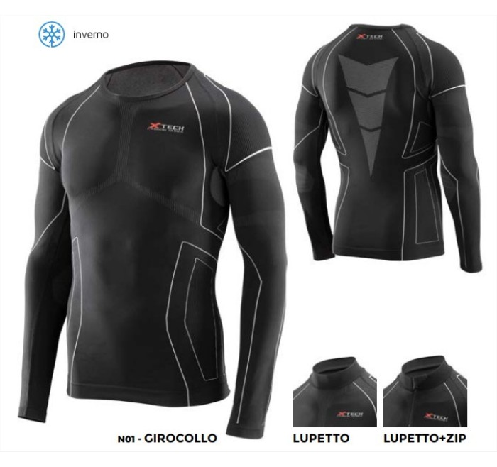 XTECH MAGLIA TECNICA RACE3 GIROCOLLO MANICA LUNGA NERO