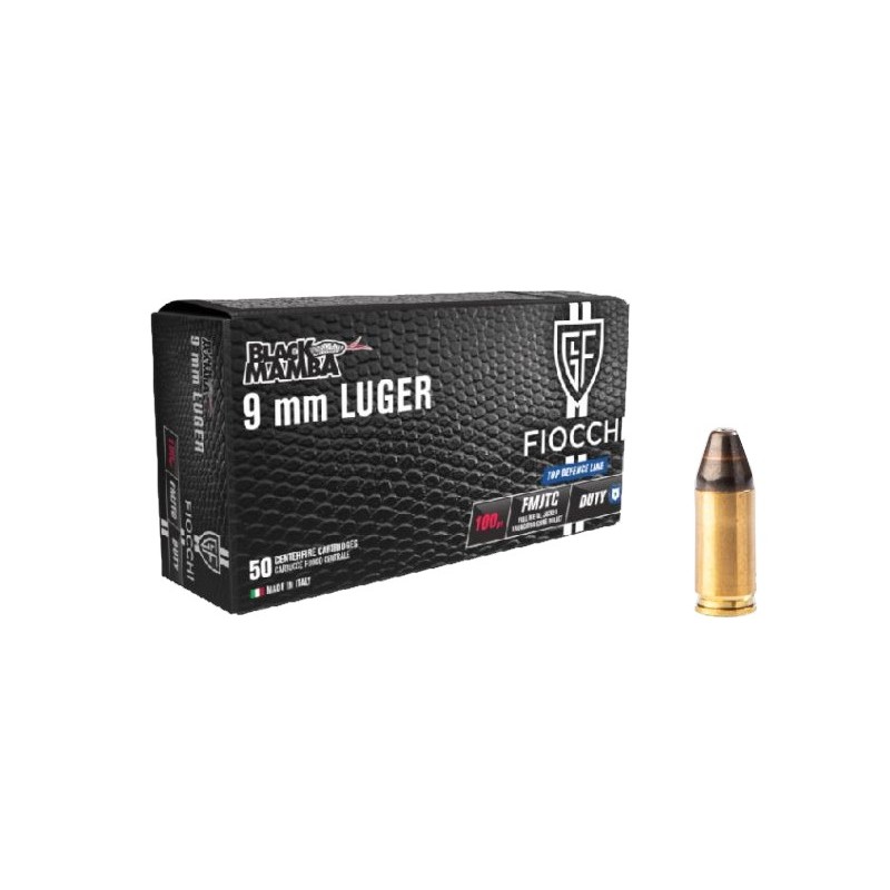 FIOCCHI CARTUCCE CAL. 9 LUGER 9x19 FMJ BLACK MAMBA 100grs *Conf. da 50pz* (@