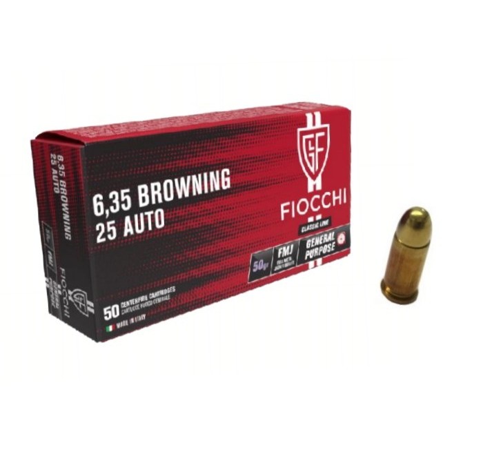 FIOCCHI CARTUCCE CAL. 6,35 BROW/25 AUTO FMJ 50grs *Conf. da 50pz*