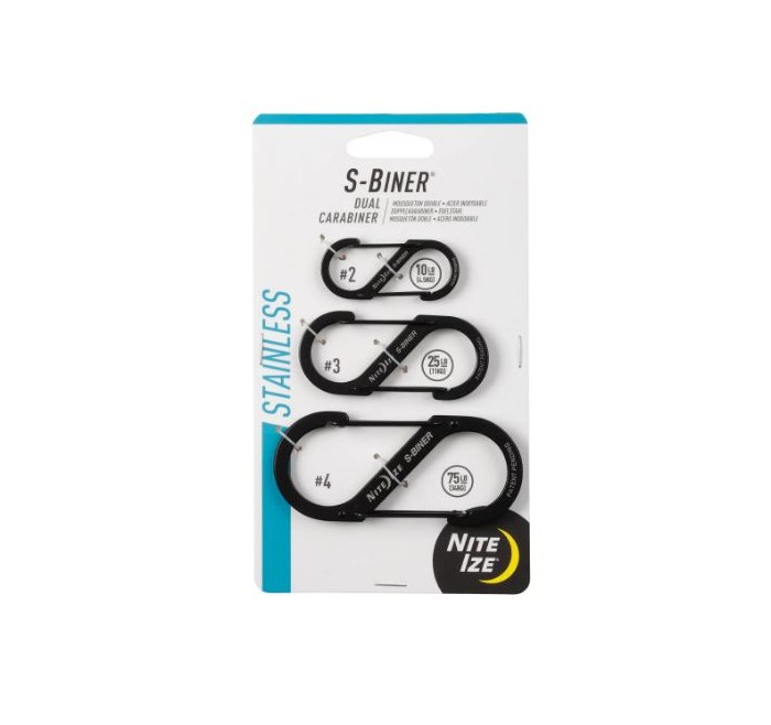 NITE IZE MOSCHETTONE S-BINER ACCIAIO COMBO SET *Conf. 3 pezzi*