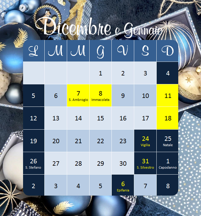 Calendario aperture Dicembre 2022